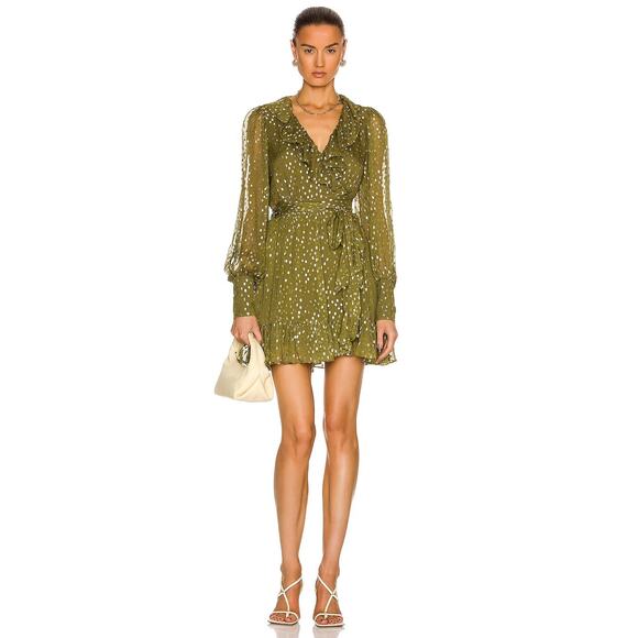 Zimmermann Ruffled Metallic Silk Wrap Minidress Size 6 - Picture 1 of 8